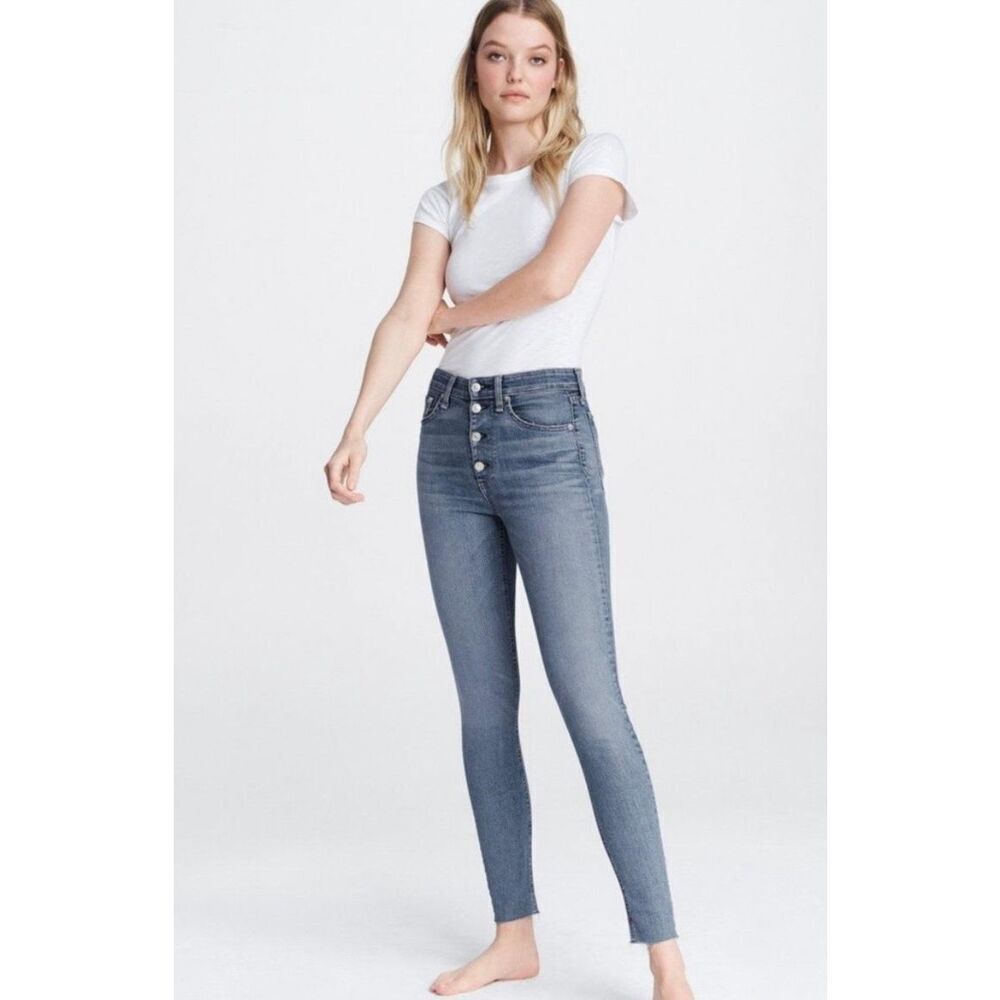 ✨Rag & Bone Nina High Rise Skinny Buttons Frayed Hem Sz 30 Jeans✨